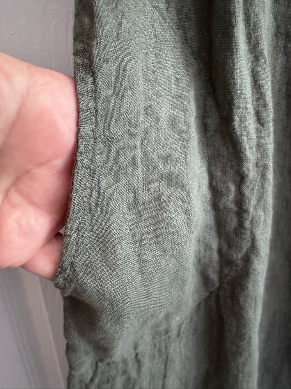 Lina Tomei Italian Linen Dress SZ M Gray Sleeveless Ruffle Shoulder Shift Dress - Picture 7 of 13